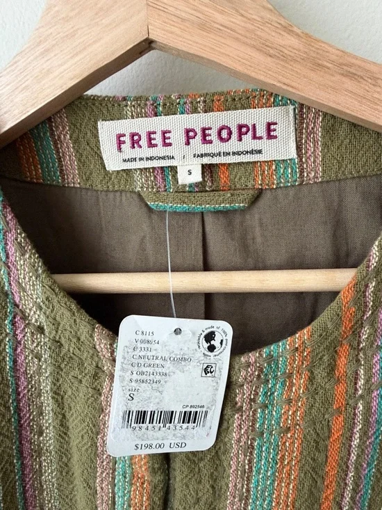 Free People Olive Striped Collarless Quilted Blazer - Picture 2 of 8